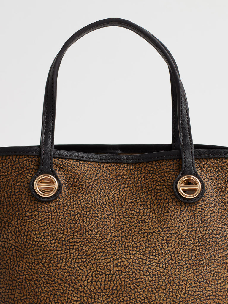 Shoulder bag of Op and Leather covered canvas - FLIGHT SMALL SHOPPING BAG - Borbonese