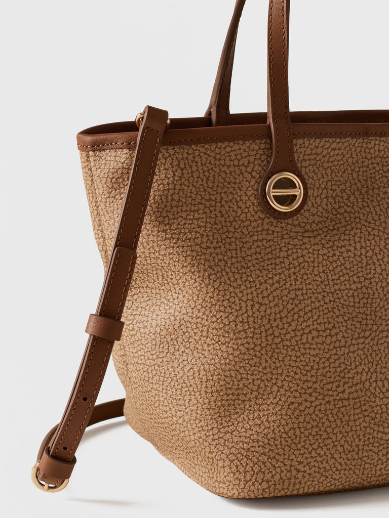 Borsa a spalla di Tela rivestita Op e Pelle - FLIGHT BORSA SHOPPING SMALL - Borbonese