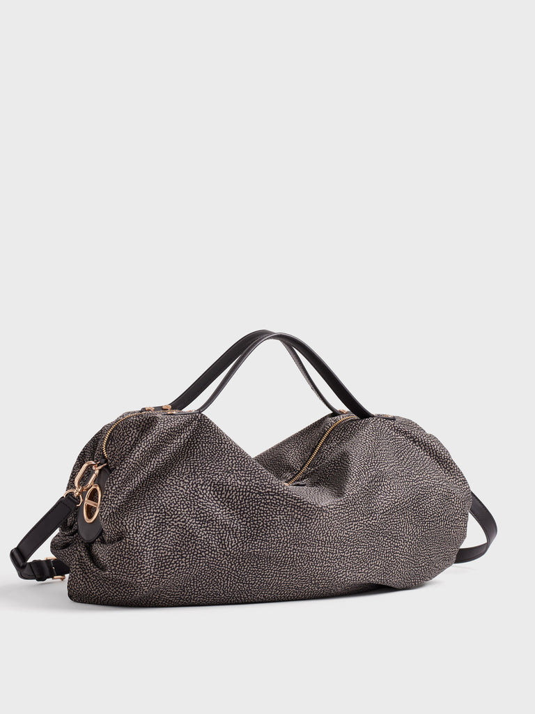 Borsa a tracolla in tessuto Op e Pelle - ACCADEMY BAULETTO LARGE - Borbonese
