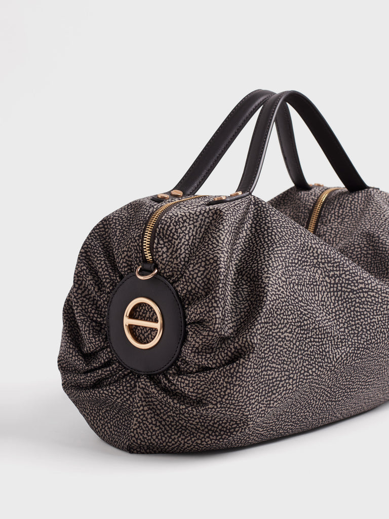 Borsa a tracolla in tessuto Op e Pelle - ACCADEMY BAULETTO LARGE - Borbonese