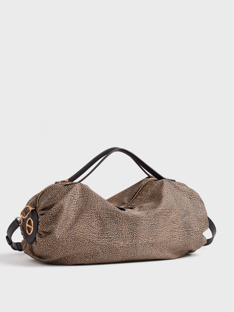 Borsa a tracolla in tessuto Op e Pelle - ACCADEMY BAULETTO LARGE - Borbonese