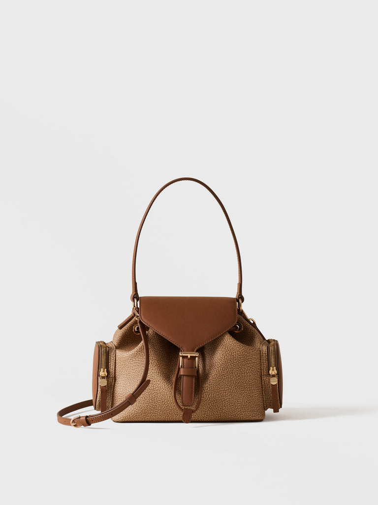 Shoulder bag in Op coated canvas and leather - URBAN SHOULDER BAG SMALL - Borbonese