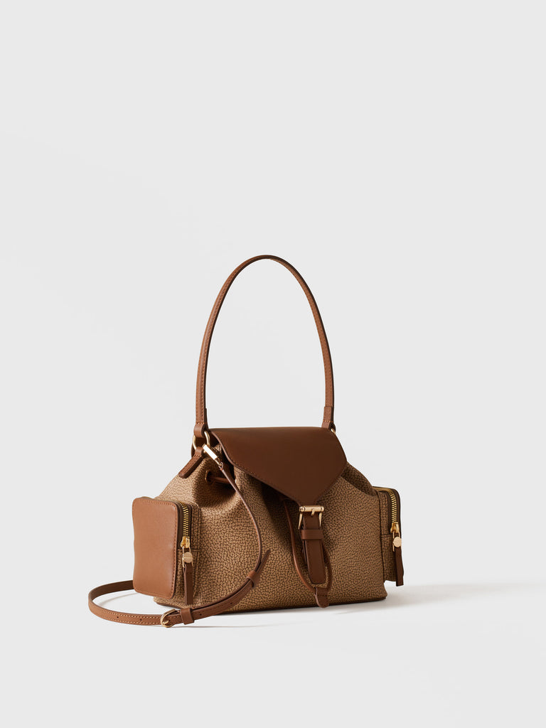 Shoulder bag in Op coated canvas and leather - URBAN SHOULDER BAG SMALL - Borbonese