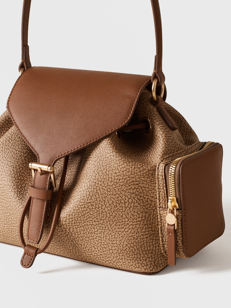 Shoulder bag in Op coated canvas and leather - URBAN SHOULDER BAG SMALL - Borbonese