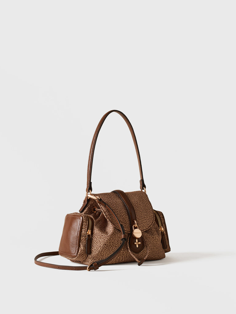 Borsa a tracolla in tessuto stamoa Op e Pelle - POCHE CROSSOVER SMALL - Borbonese