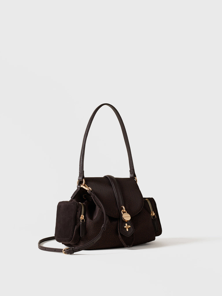 Shoulder bag in Op fabric and leather - POCHE SMALL CROSSOVERS - Borbonese