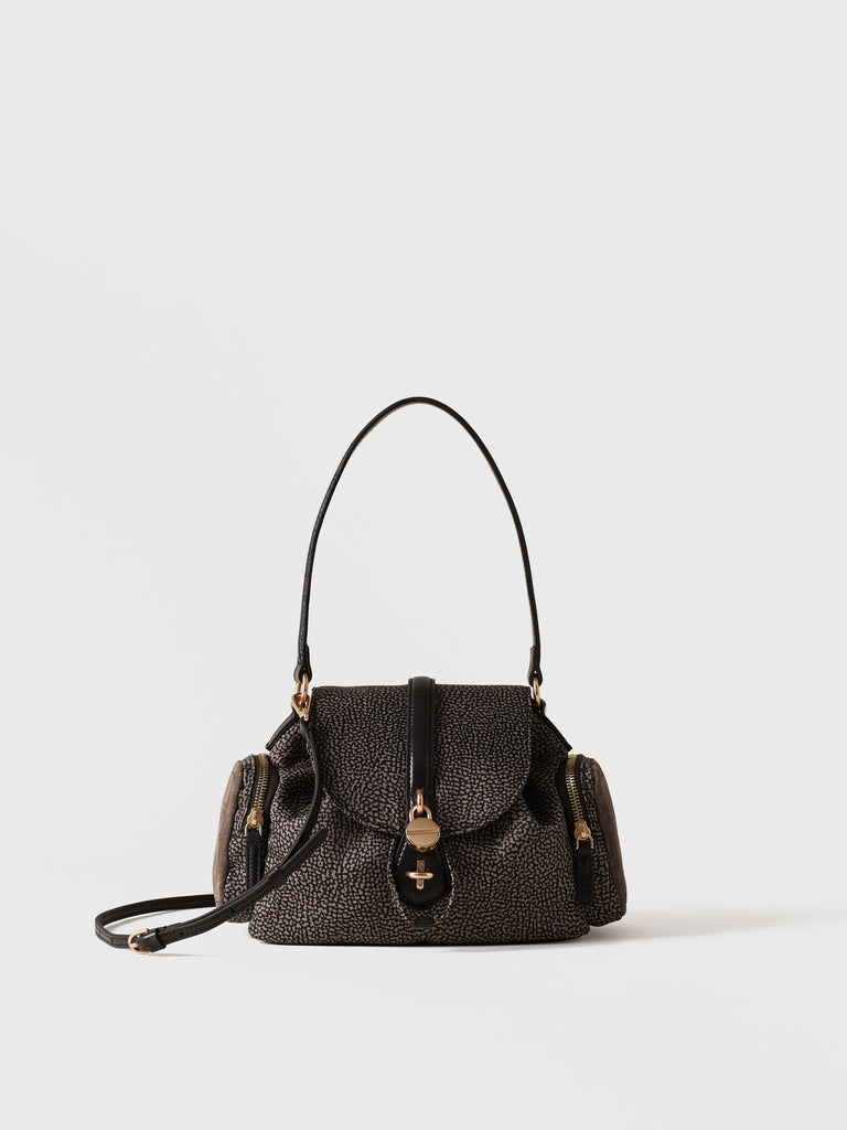 Shoulder bag in Op fabric and leather - POCHE SMALL CROSSOVERS - Borbonese