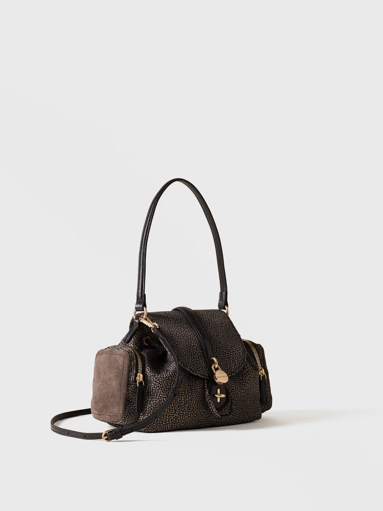 Shoulder bag in Op fabric and leather - POCHE SMALL CROSSOVERS - Borbonese