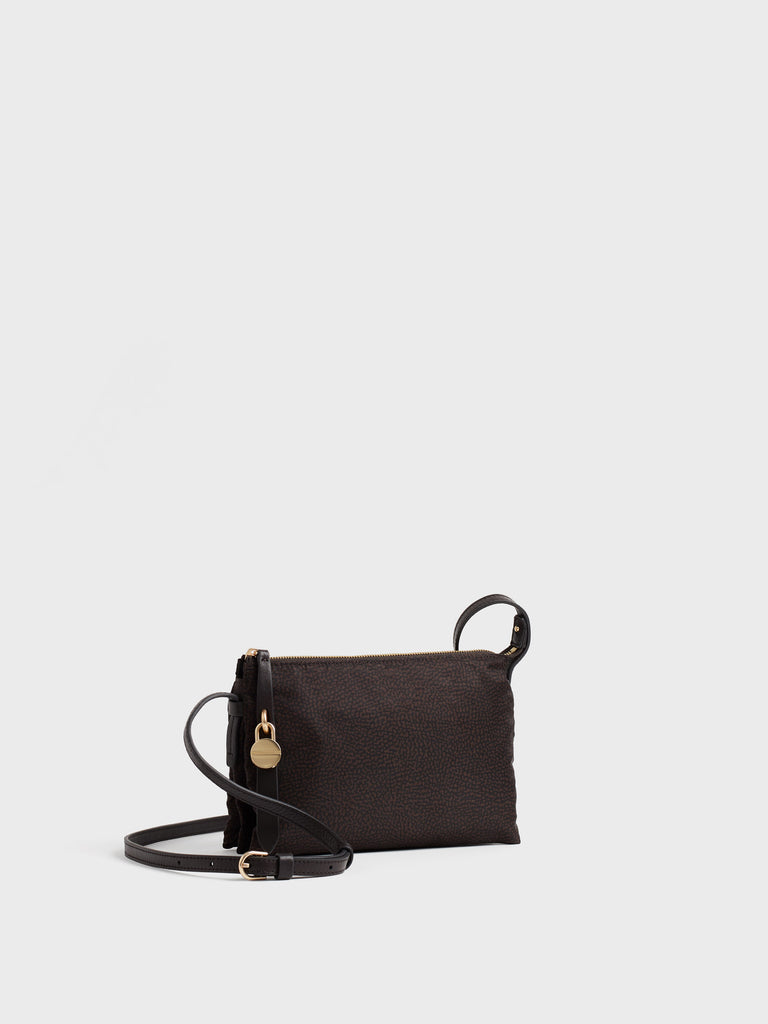Borsa a tracolla in tessuto stampa Op e Pelle - POCHE CROSSOVER SMALL - Borbonese