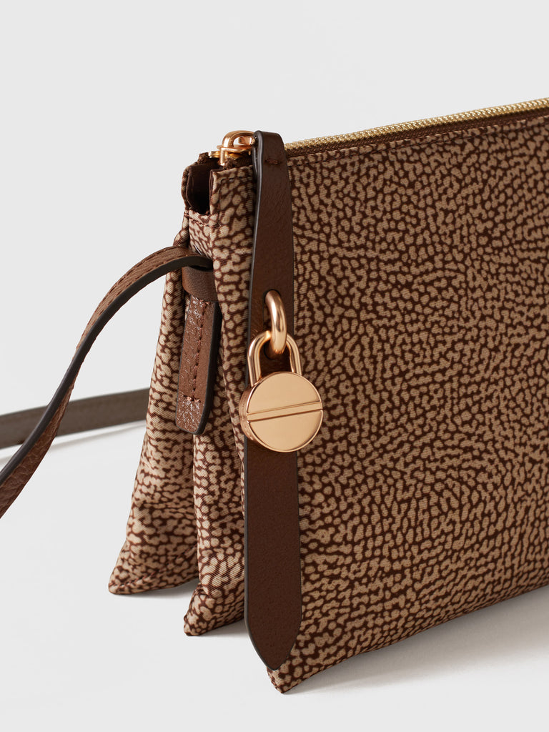 Borsa a tracolla in tessuto stampa Op e Pelle - POCHE CROSSOVER SMALL - Borbonese