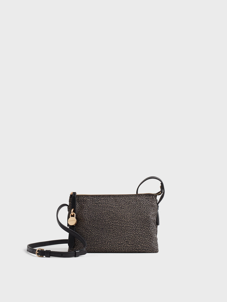 Borsa a tracolla in tessuto stampa Op e Pelle - POCHE CROSSOVER SMALL - Borbonese