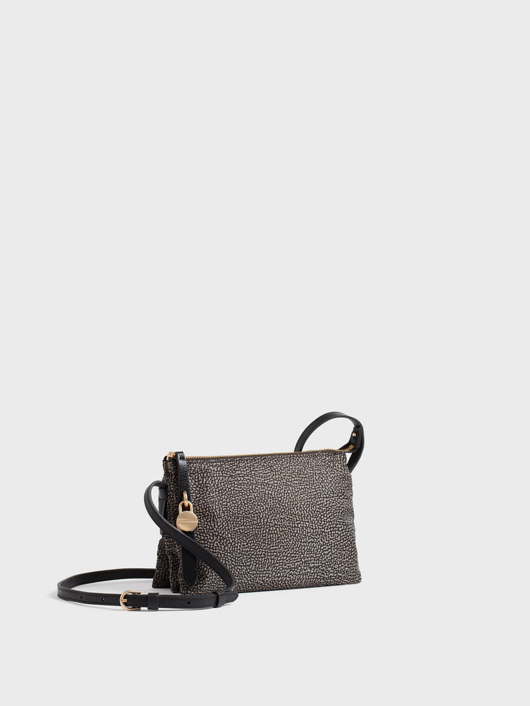 Borsa a tracolla in tessuto stampa Op e Pelle - POCHE CROSSOVER SMALL - Borbonese