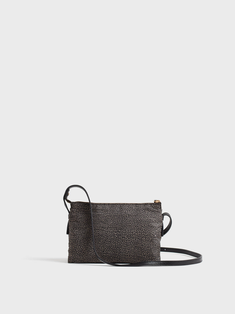 Borsa a tracolla in tessuto stampa Op e Pelle - POCHE CROSSOVER SMALL - Borbonese