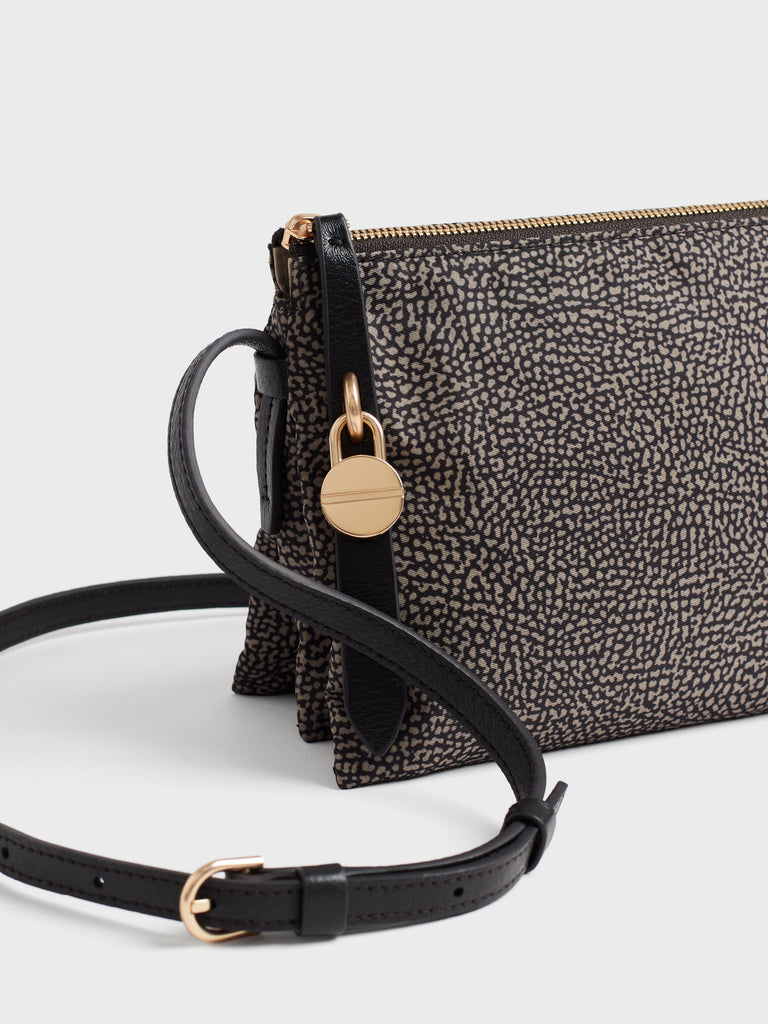 Borsa a tracolla in tessuto stampa Op e Pelle - POCHE CROSSOVER SMALL - Borbonese