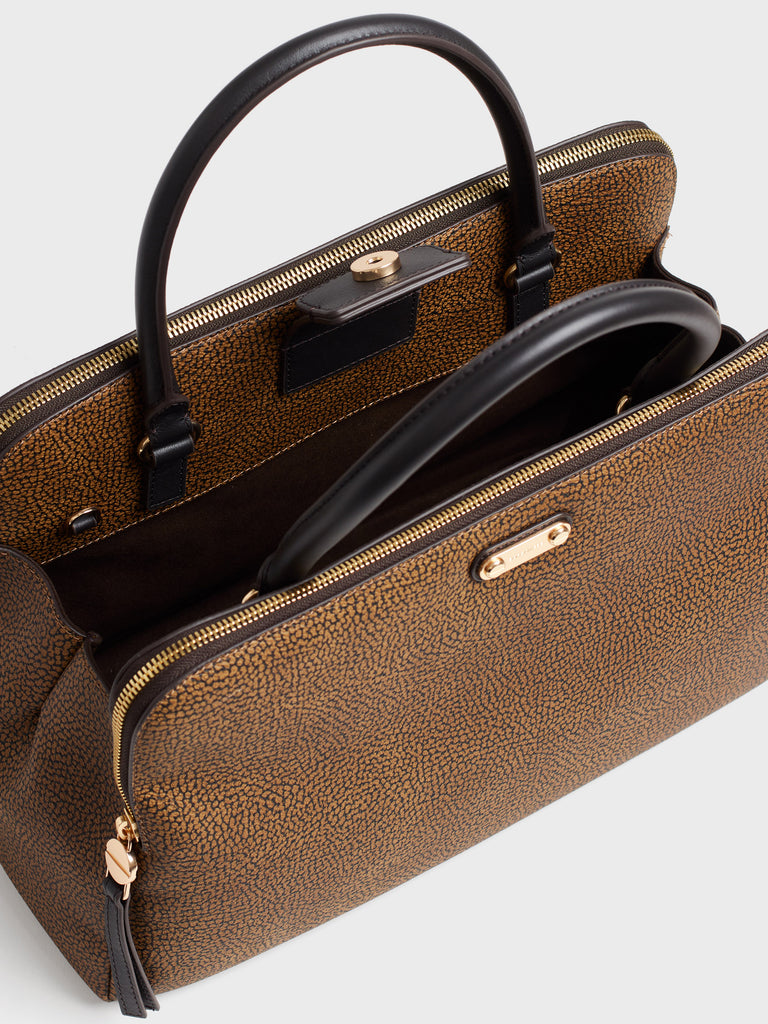 Handbag in Op and Leather Covered Canvas - URBAN TOP CASE MEDIUM - Borbonese