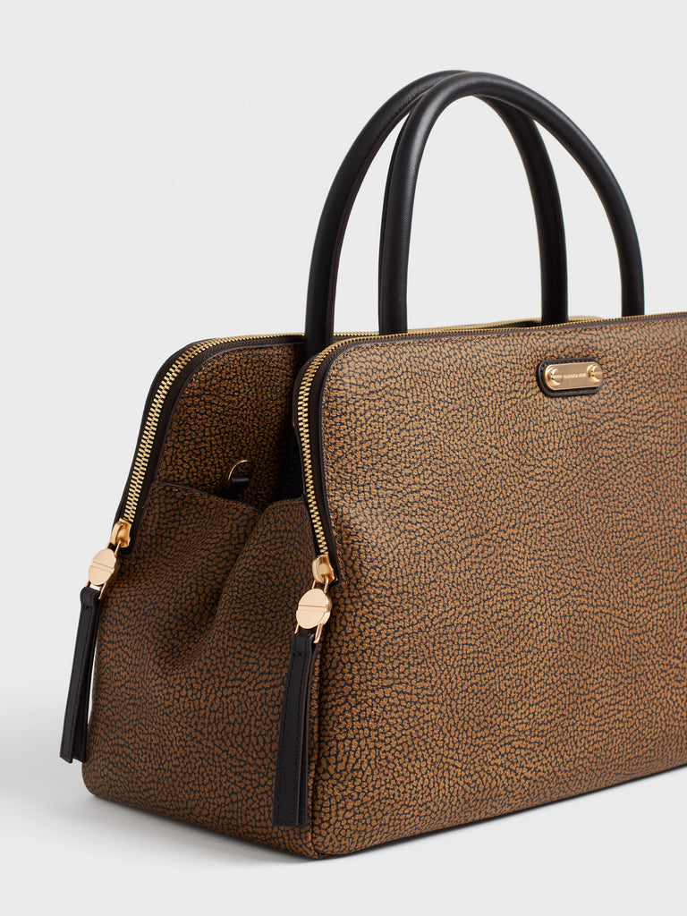 Handbag in Op and Leather Covered Canvas - URBAN TOP CASE MEDIUM - Borbonese