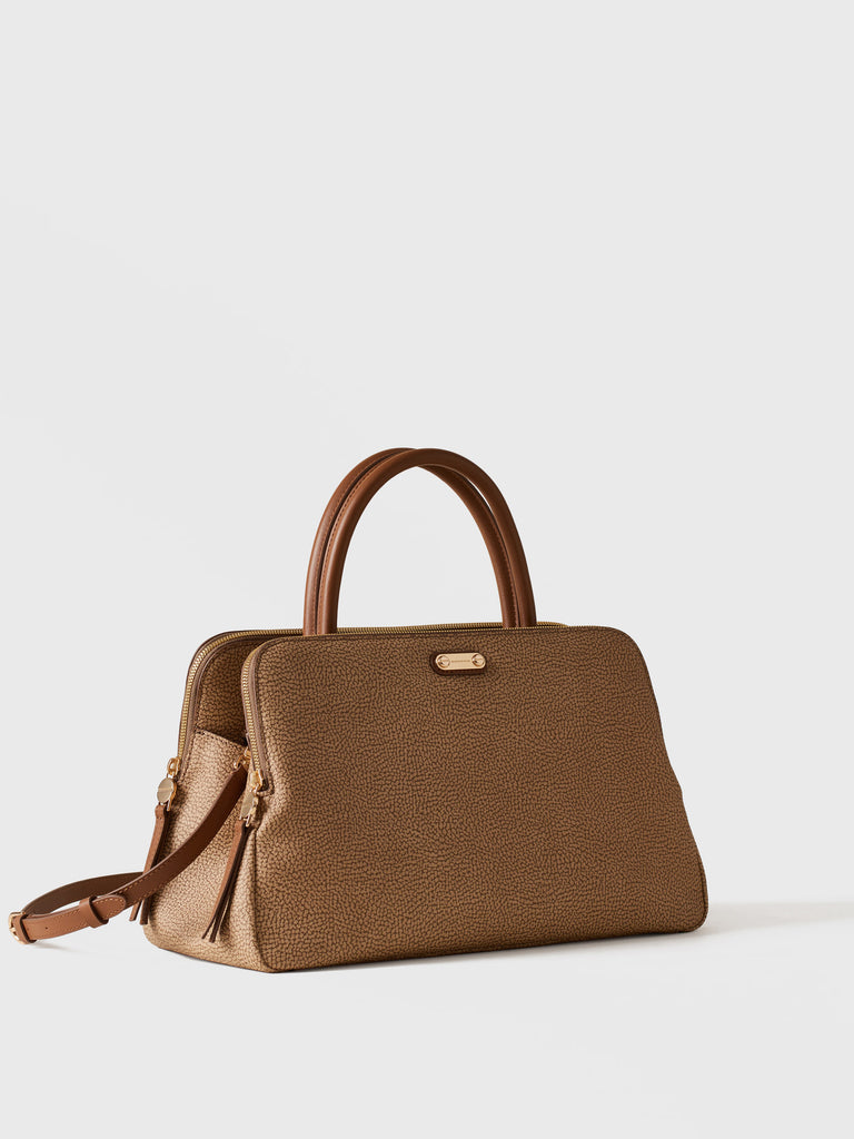 Handbag in Op and Leather Covered Canvas - URBAN TOP CASE MEDIUM - Borbonese