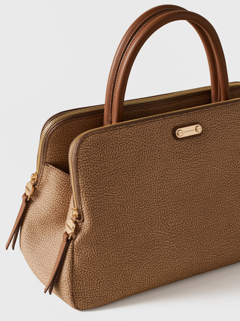 Handbag in Op and Leather Covered Canvas - URBAN TOP CASE MEDIUM - Borbonese