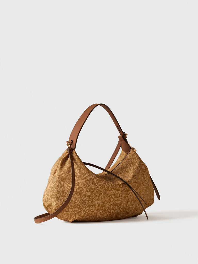 Borsa a mano in tessuto riciclato Op e Pelle - PRIVE BORSA HOBO SMALL - Borbonese