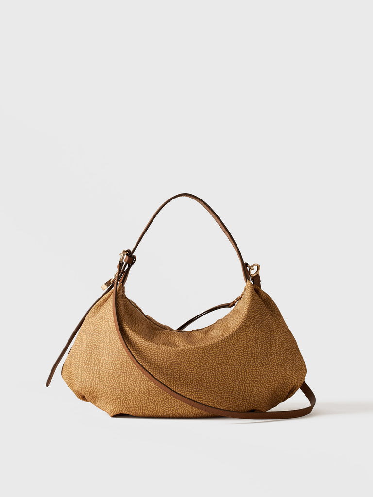 Borsa a mano in tessuto riciclato Op e Pelle - PRIVE BORSA HOBO SMALL - Borbonese