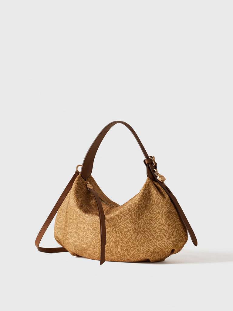 Borsa a mano in tessuto riciclato Op e Pelle - PRIVE BORSA HOBO SMALL - Borbonese