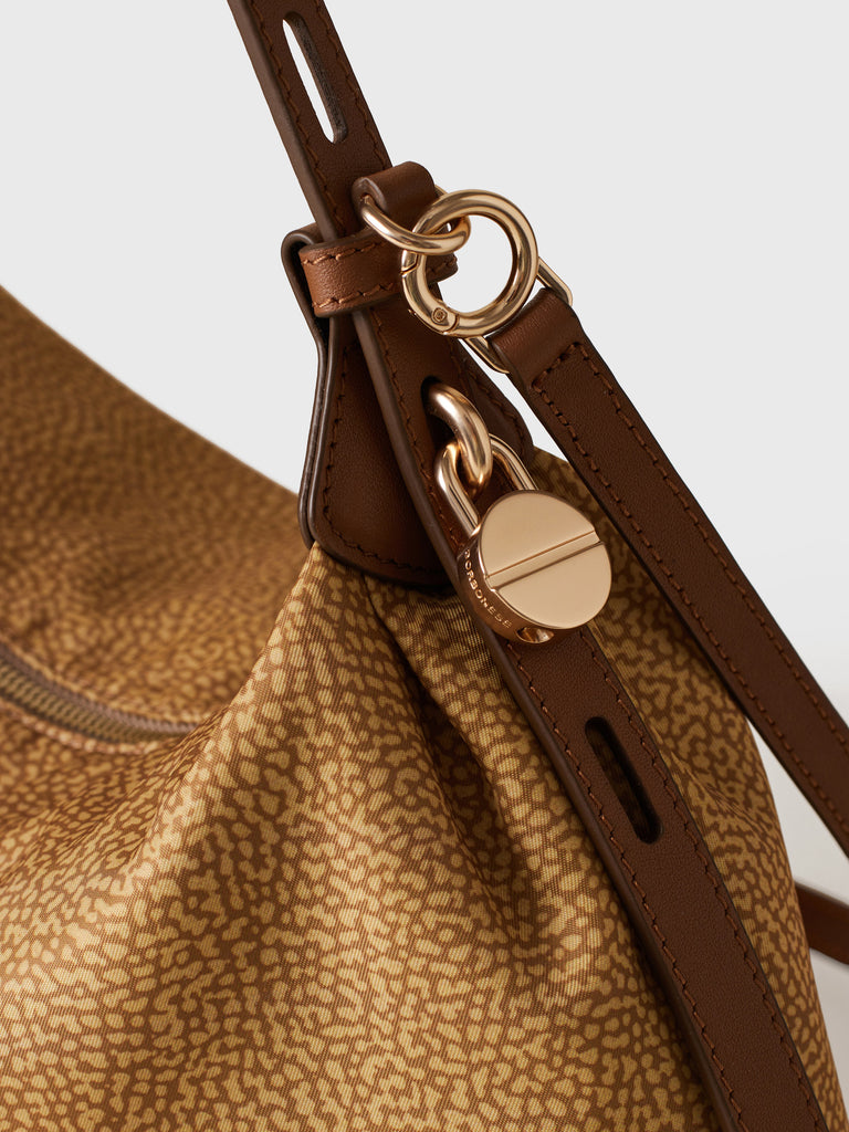 Borsa a mano in tessuto riciclato Op e Pelle - PRIVE BORSA HOBO SMALL - Borbonese