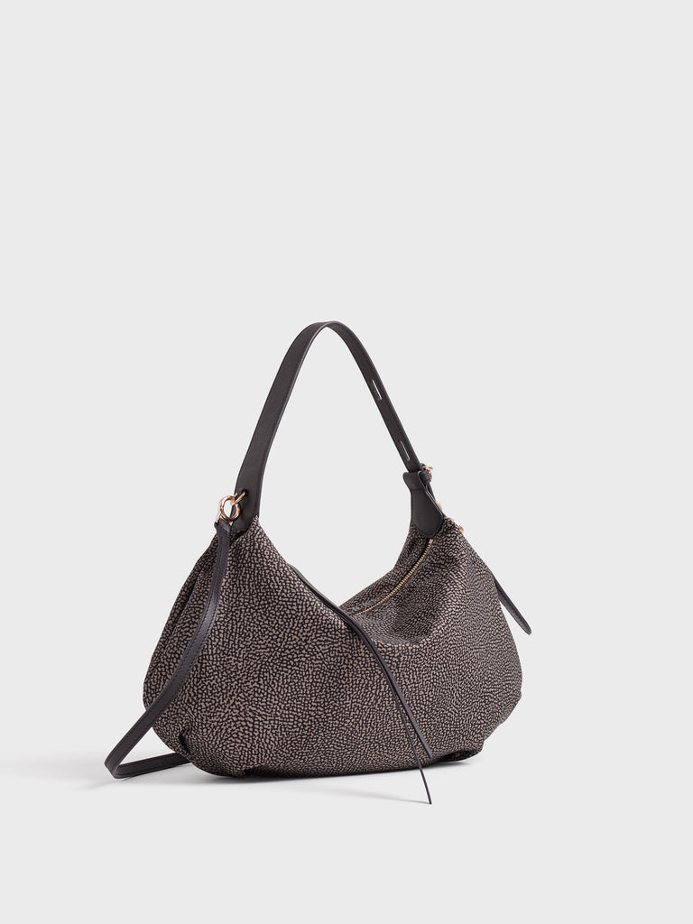 Borsa a mano in tessuto Op e Pelle - PRIVE BORSA HOBO SMALL - Borbonese