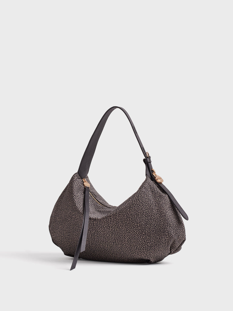 Borsa a mano in tessuto Op e Pelle - PRIVE BORSA HOBO SMALL - Borbonese