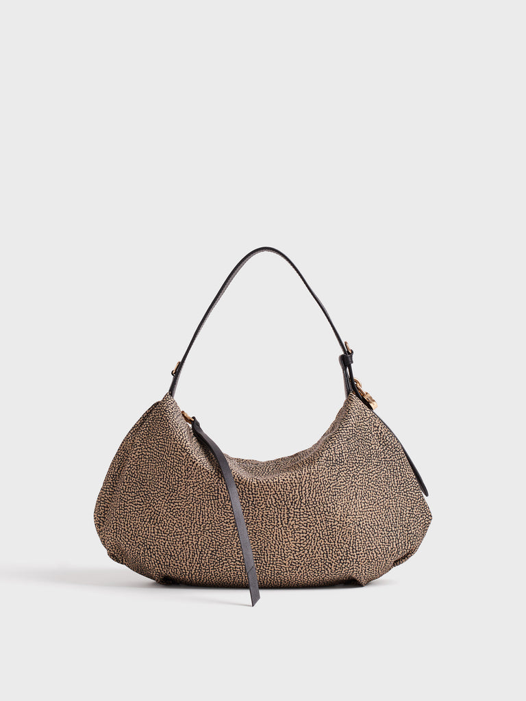 Handbag in recycled Op fabric and leather - PRIVE HOBO SMALL BAG - Borbonese