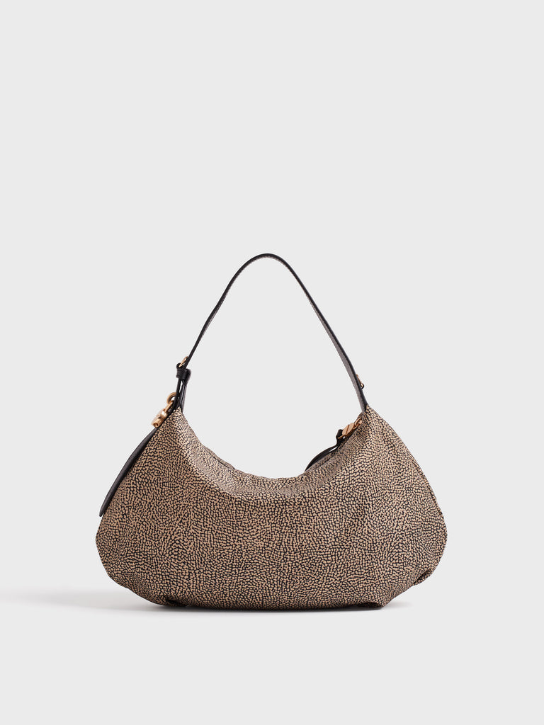 Handbag in recycled Op fabric and leather - PRIVE HOBO SMALL BAG - Borbonese