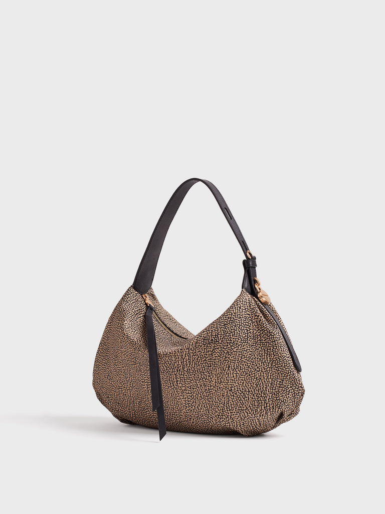 Handbag in recycled Op fabric and leather - PRIVE HOBO SMALL BAG - Borbonese