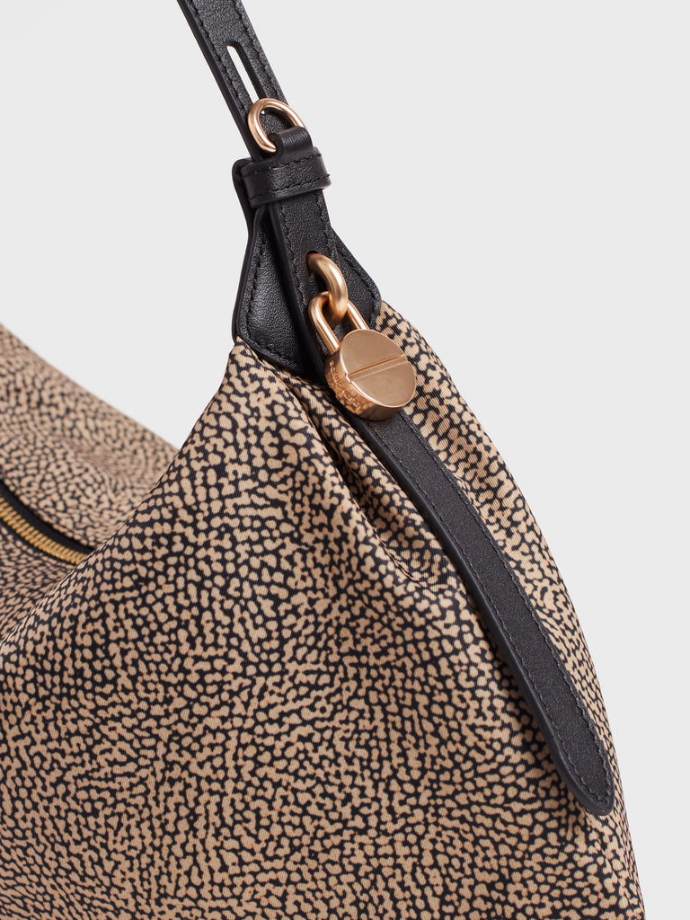 Handbag in recycled Op fabric and leather - PRIVE HOBO SMALL BAG - Borbonese