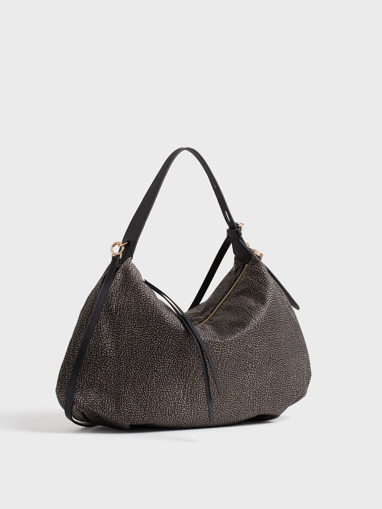 Borsa a spalla in tessuto Op e pelle - PRIVE BORSA HOBO MEDIUM - Borbonese