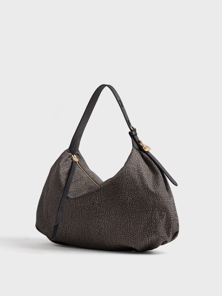 Borsa a spalla in tessuto Op e pelle - PRIVE BORSA HOBO MEDIUM - Borbonese