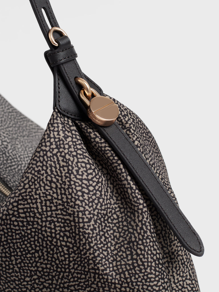 Borsa a spalla in tessuto Op e pelle - PRIVE BORSA HOBO MEDIUM - Borbonese