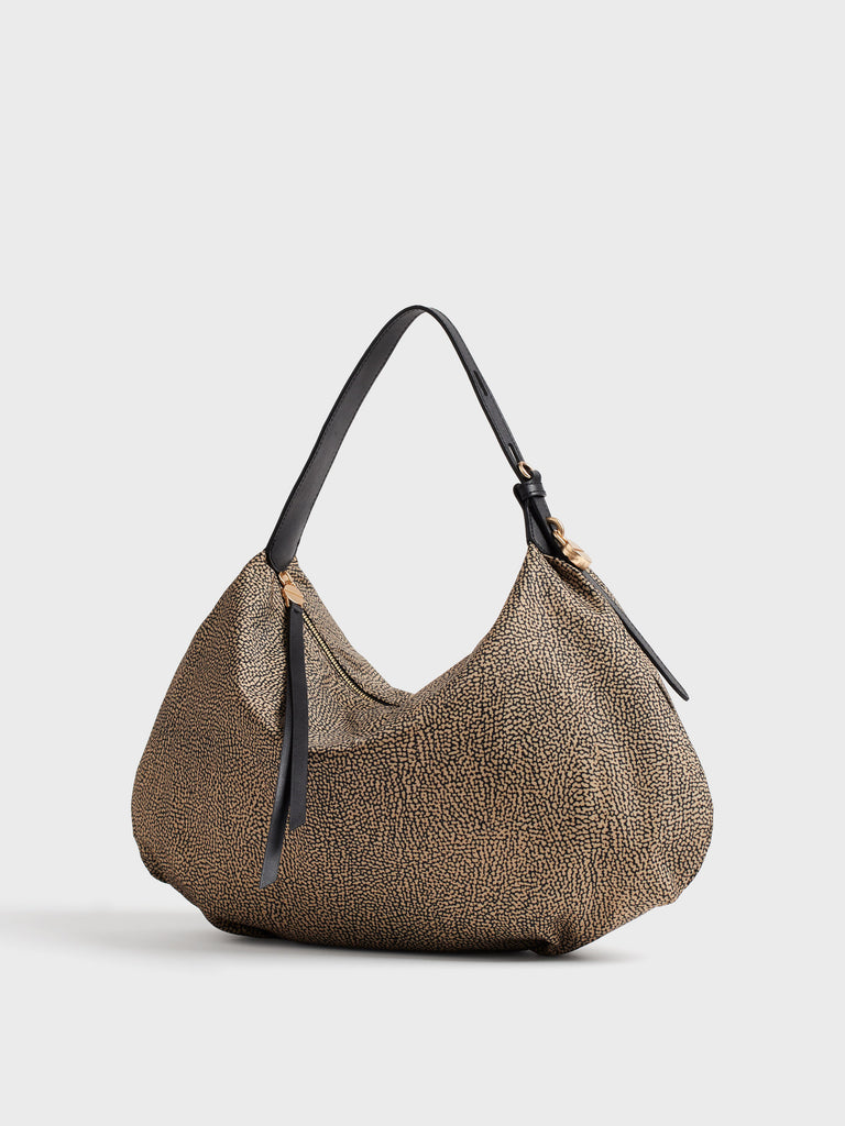 Borsa a spalla in tessuto Op e pelle - PRIVE BORSA HOBO MEDIUM - Borbonese