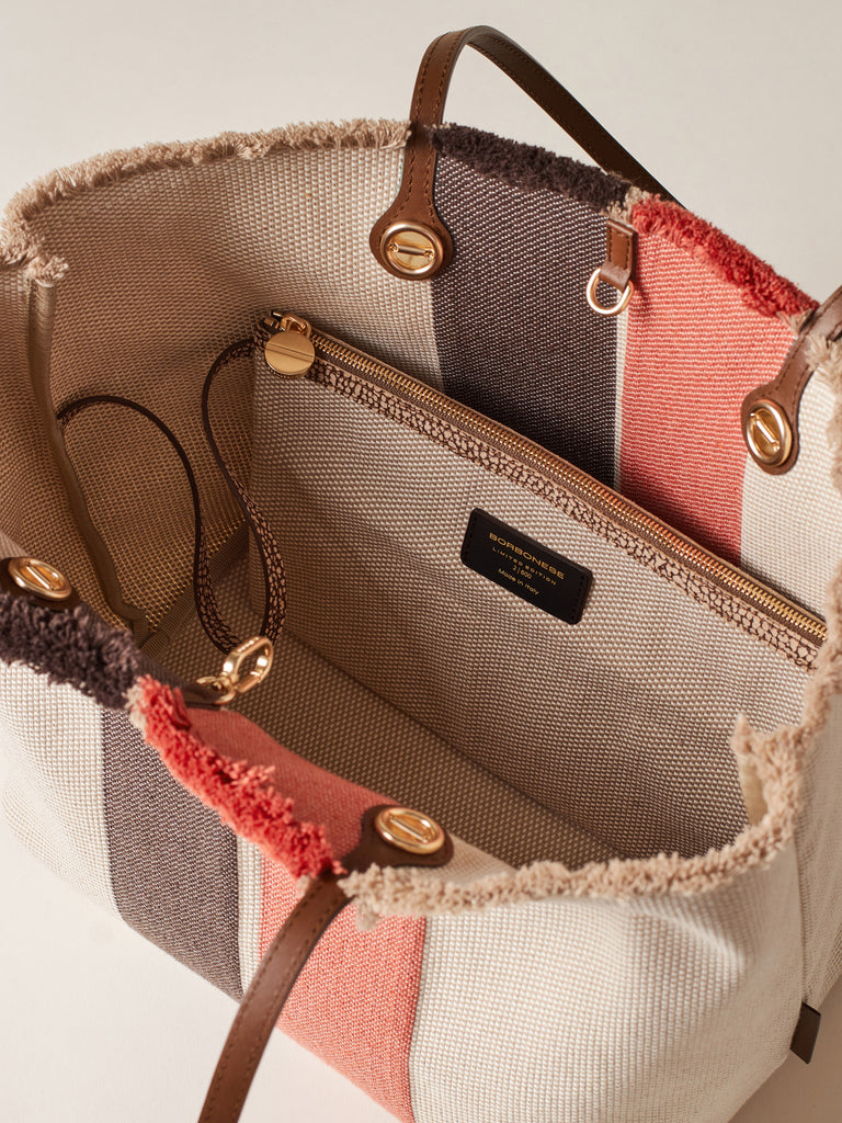 Jacquard fabric shoulder bag - FLIGHT SHOPPING BAG MEDIUM - Borbonese