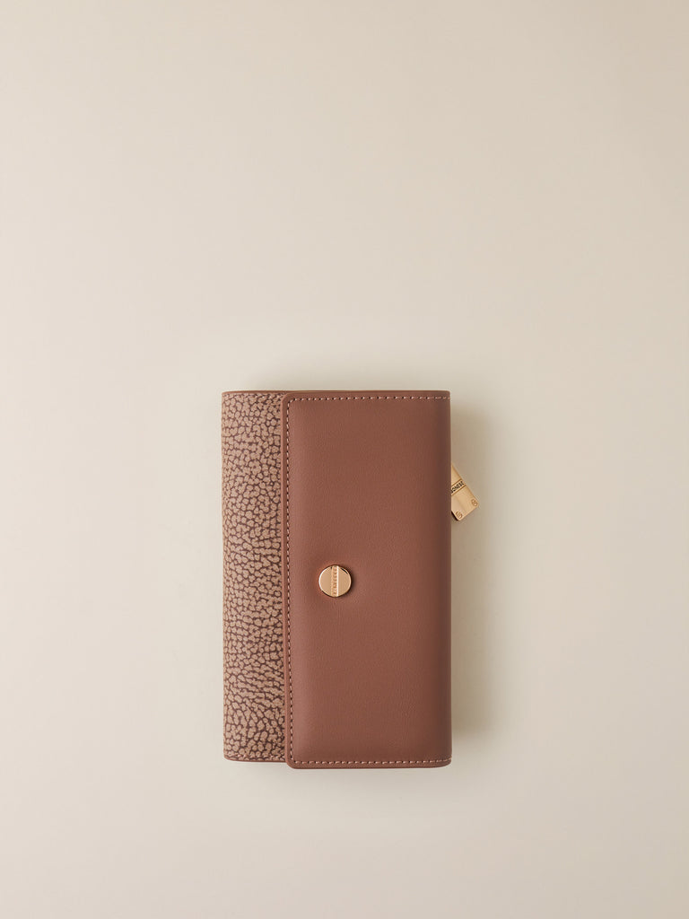 OP Coated Canvas and Leather Wallet - MEDIUM WALLET WITH FLAP - Borbonese