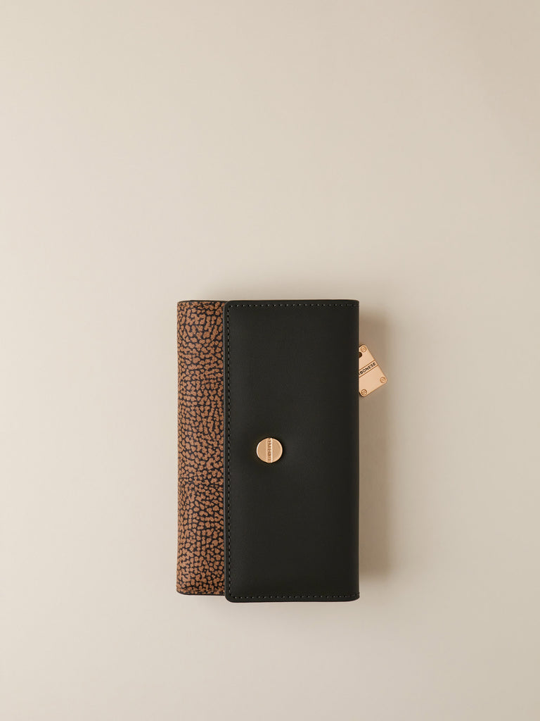 OP Coated Canvas and Leather Wallet - MEDIUM WALLET WITH FLAP - Borbonese