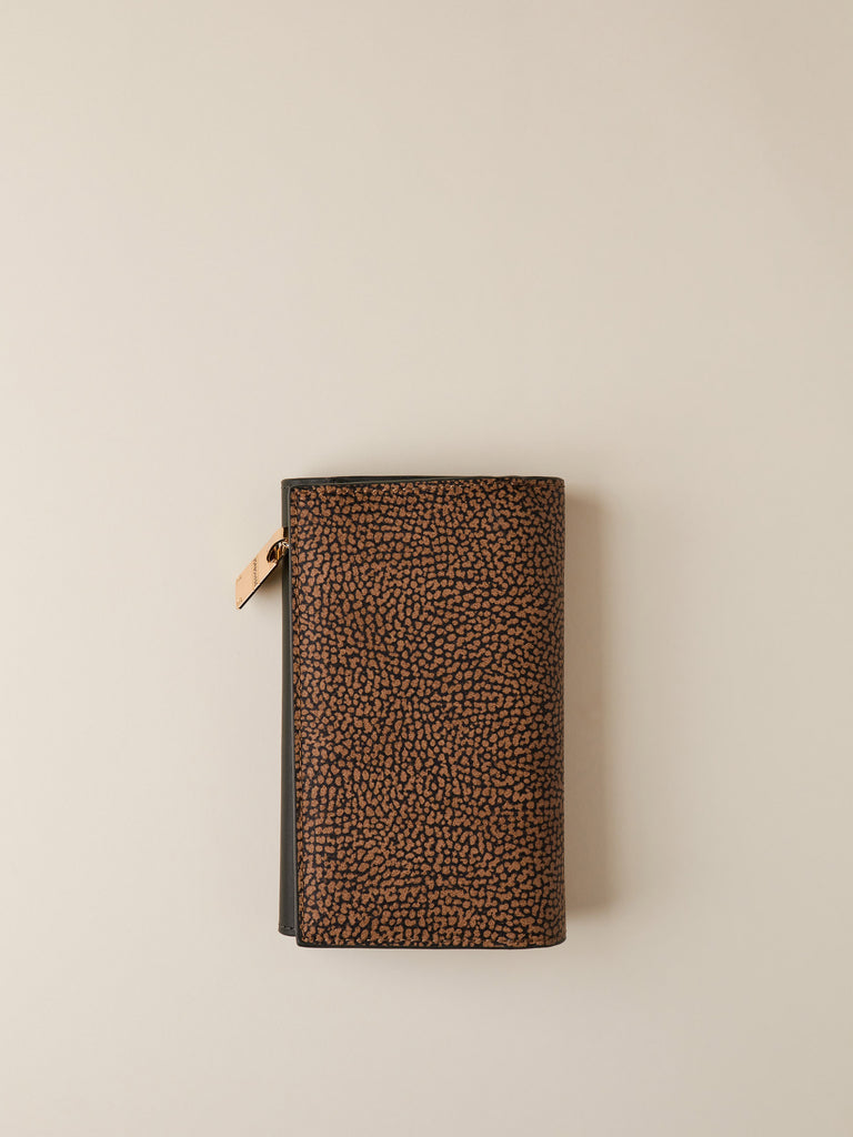 OP Coated Canvas and Leather Wallet - MEDIUM WALLET WITH FLAP - Borbonese