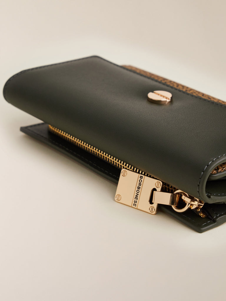 OP Coated Canvas and Leather Wallet - MEDIUM WALLET WITH FLAP - Borbonese