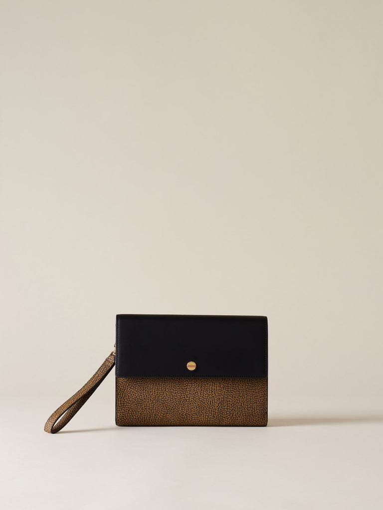 Pochette di Tela rivestita Op e Pelle - FLAT POUCH - Borbonese