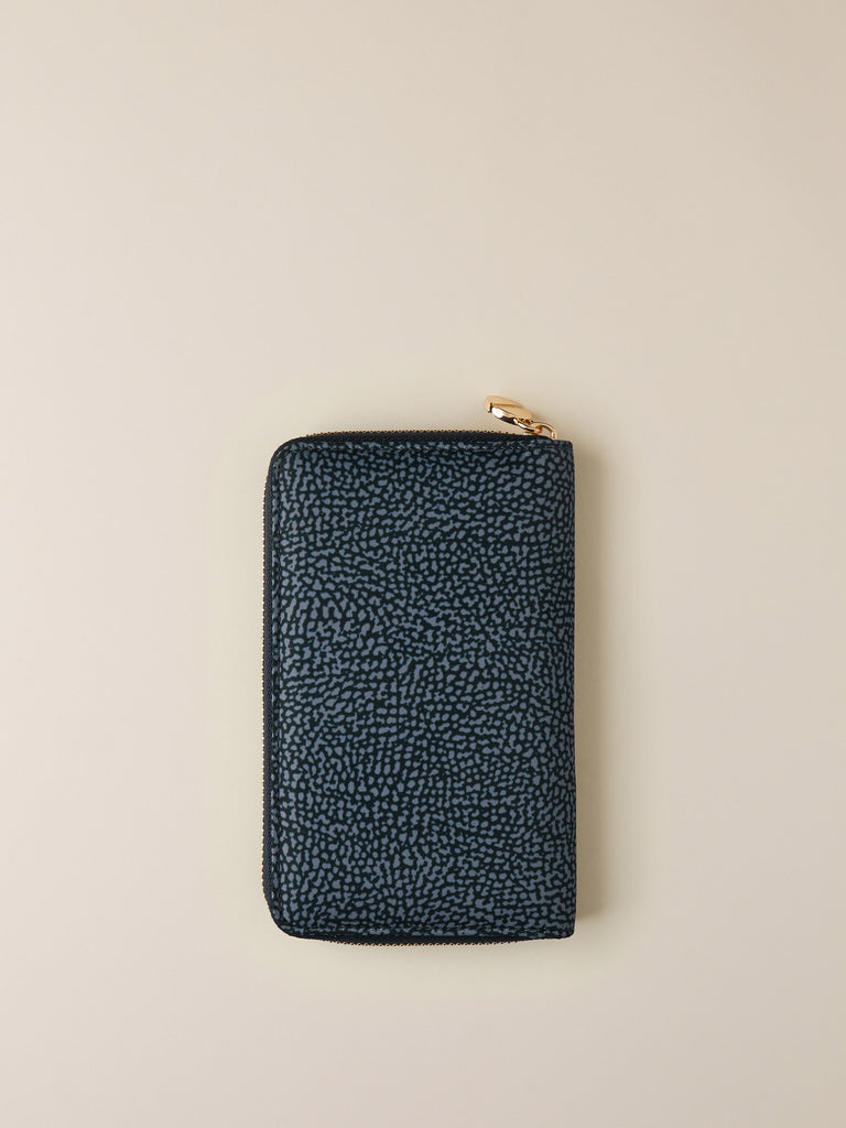 Portafoglio di tessuto riciclato Op e Pelle - PORTAFOGLIO CLASSICA MEDIUM ZIP AROUND - Borbonese