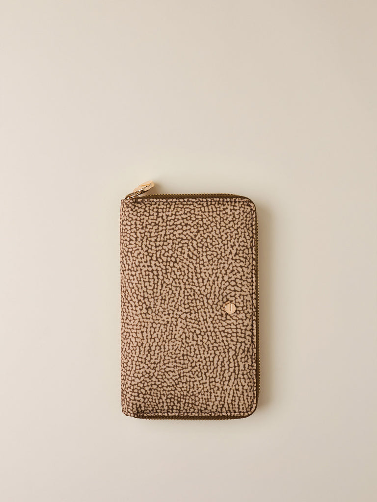 Portafoglio di tessuto riciclato Op e Pelle - PORTAFOGLIO CLASSICA MEDIUM ZIP AROUND - Borbonese