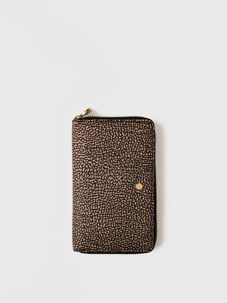 Op Recycled fabric and Leather Wallet - CLASSICA MEDIUM ZIP AROUND WALLET - Borbonese