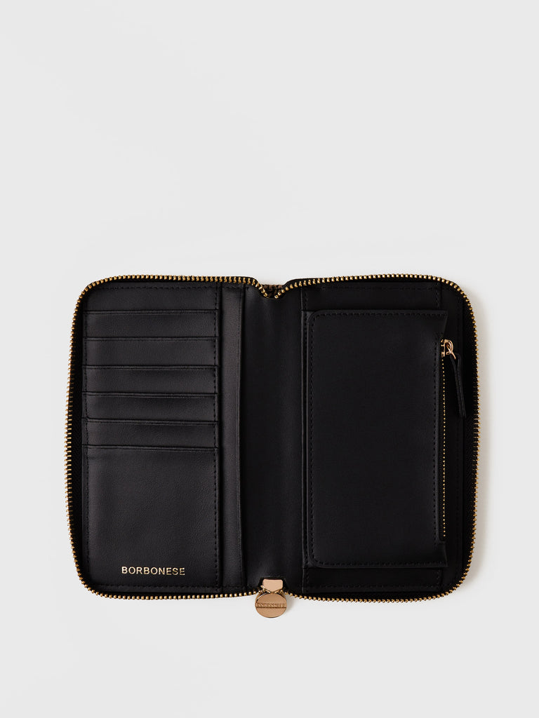 Op Recycled fabric and Leather Wallet - CLASSICA MEDIUM ZIP AROUND WALLET - Borbonese