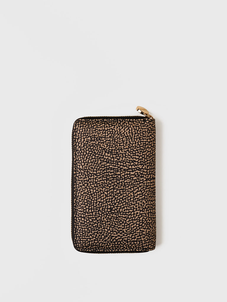 Op Recycled fabric and Leather Wallet - CLASSICA MEDIUM ZIP AROUND WALLET - Borbonese