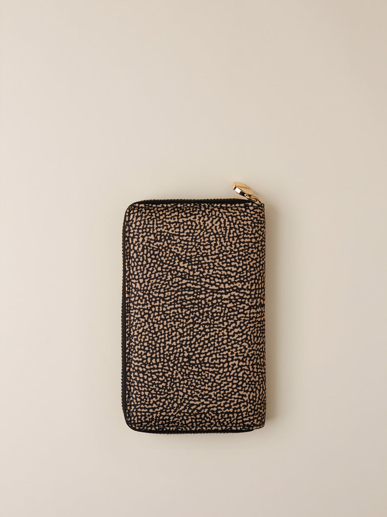 Portafoglio di tessuto riciclato Op e Pelle - PORTAFOGLIO CLASSICA MEDIUM ZIP AROUND - Borbonese