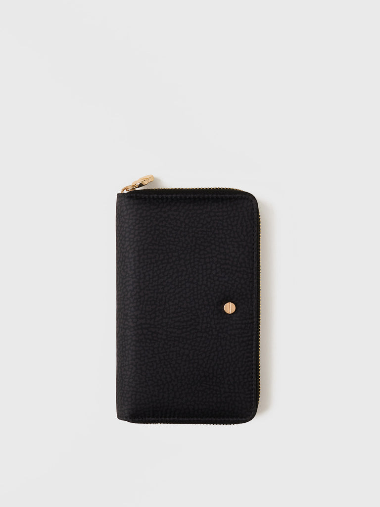 Op Recycled fabric and Leather Wallet - CLASSICA MEDIUM ZIP AROUND WALLET - Borbonese