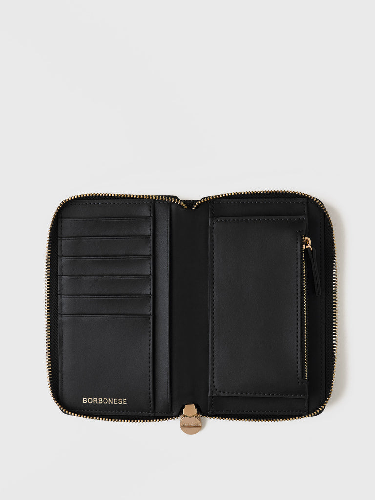 Op Recycled fabric and Leather Wallet - CLASSICA MEDIUM ZIP AROUND WALLET - Borbonese